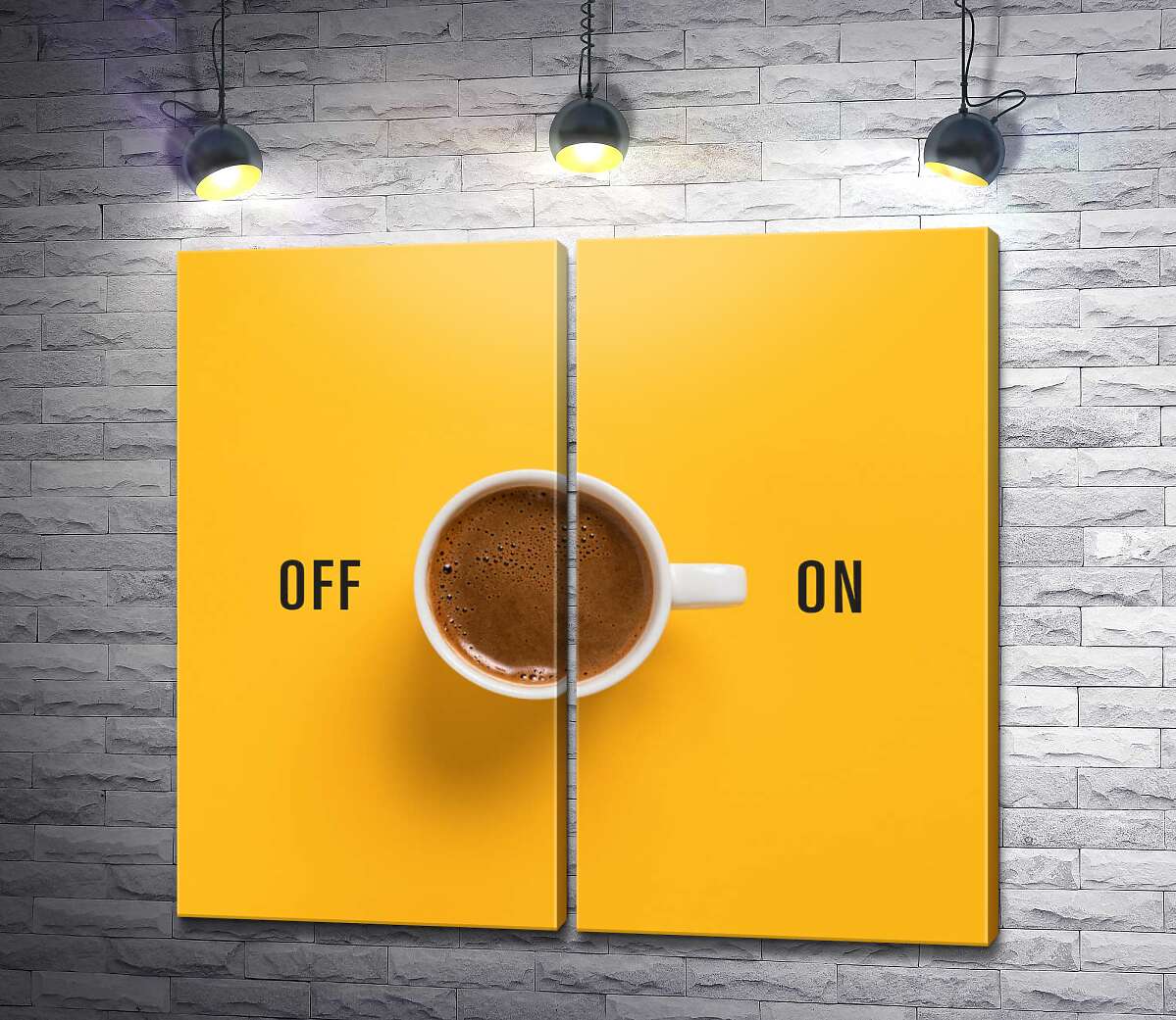 модульна картина Чашка кави та напис "On - Off"