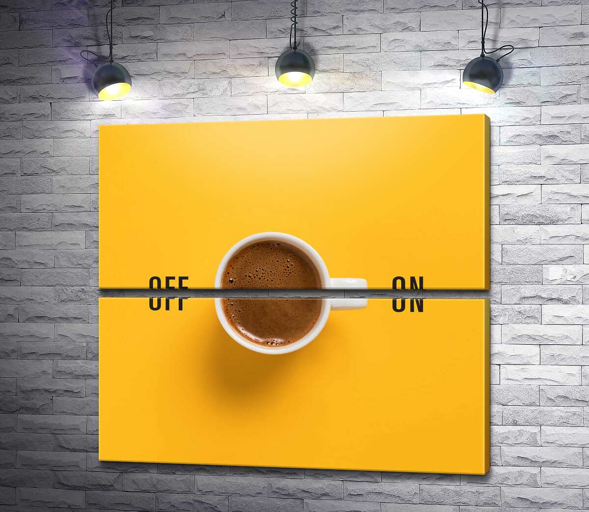 модульна картина Чашка кави та напис "On - Off" (Модуль №7)