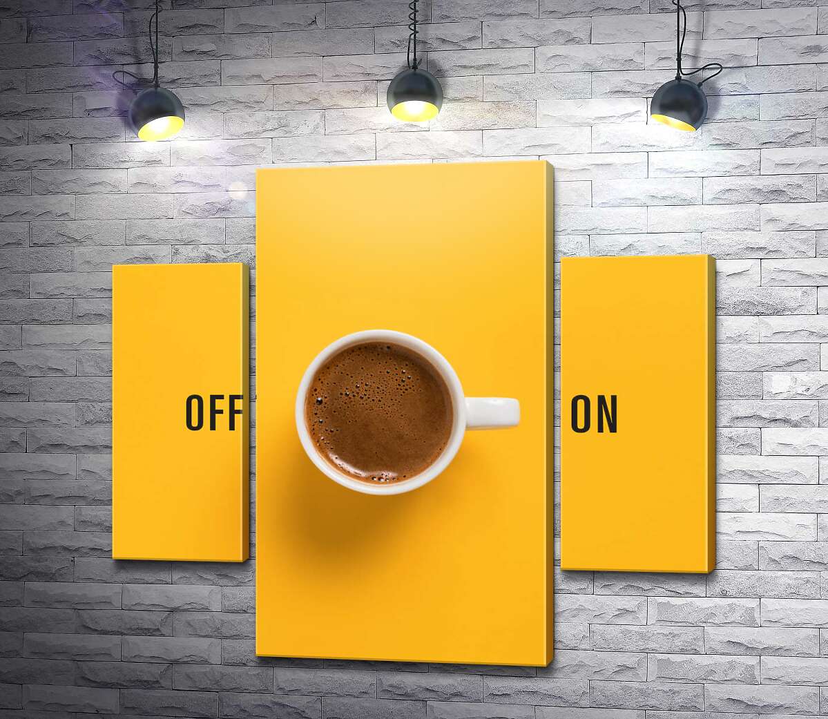 модульна картина Чашка кави та напис "On - Off" (Модуль №5)