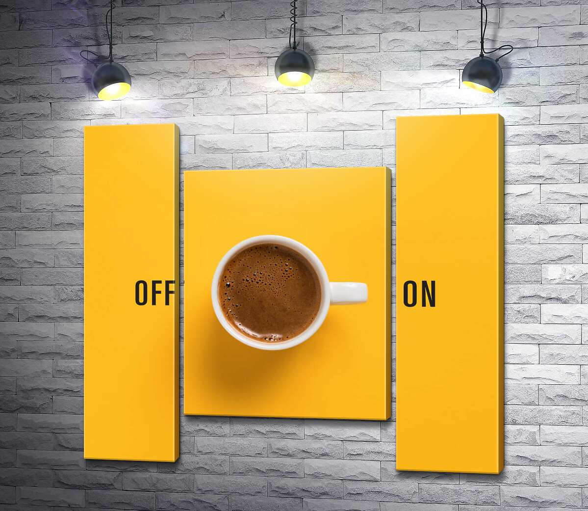 модульна картина Чашка кави та напис "On - Off" (Модуль №11)