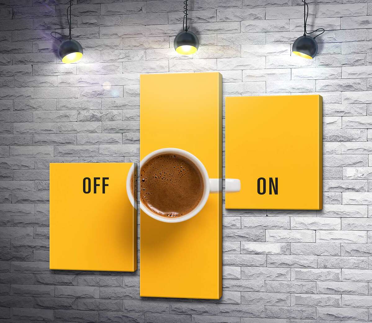 модульна картина Чашка кави та напис "On - Off" (Модуль №12)