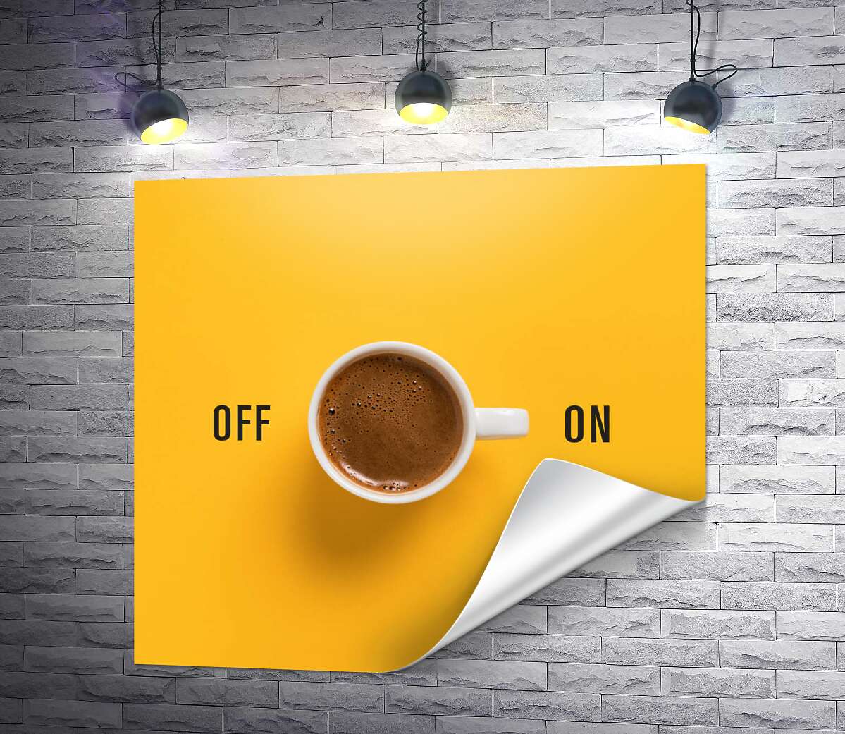 печать Чашка кофе и надпись "On - Off"