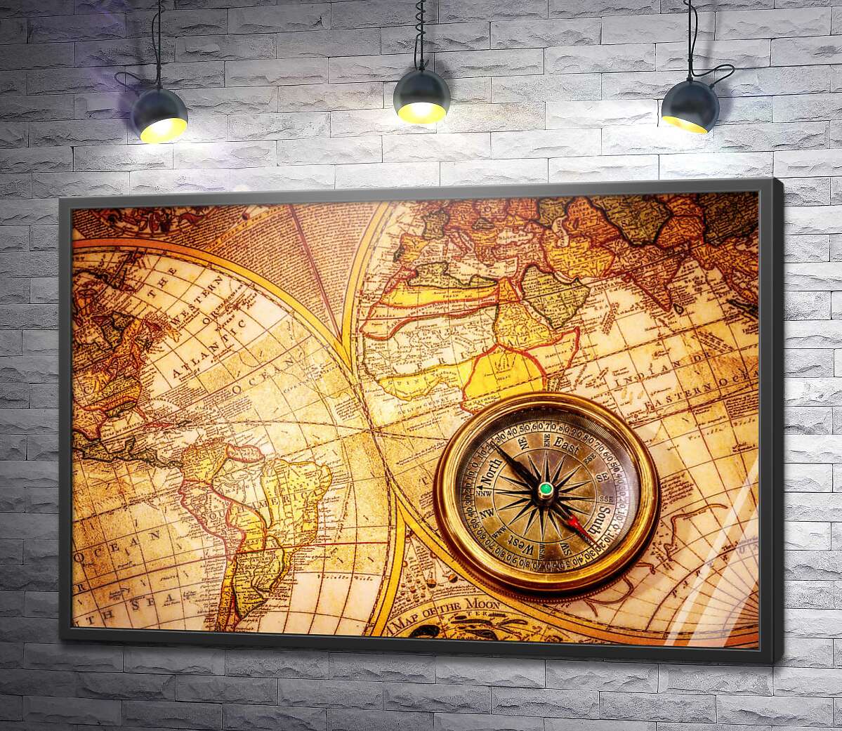 постер Стародавня карта та компас
