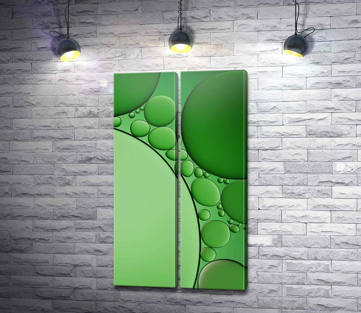 модульная картина Причудливые пузырьки в зеленой жидкости