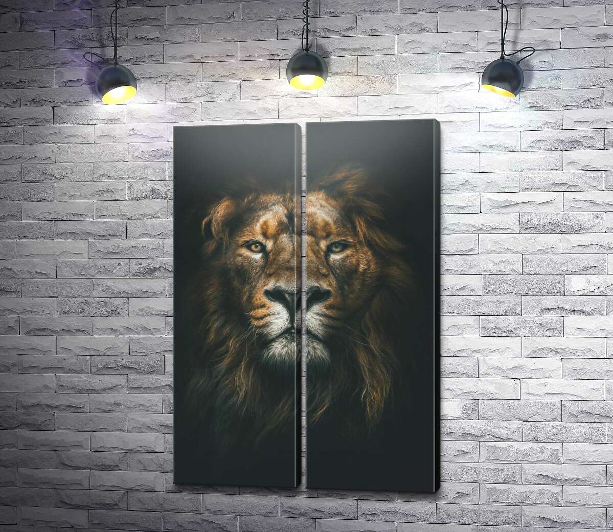 модульная картина Портрет льва в темных тонах