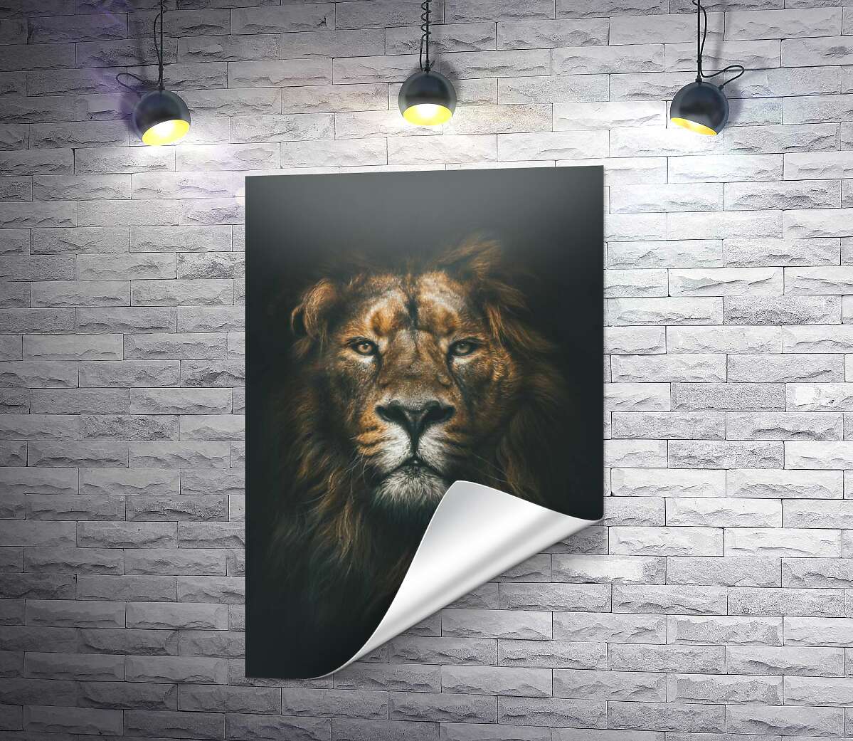 печать Портрет льва в темных тонах