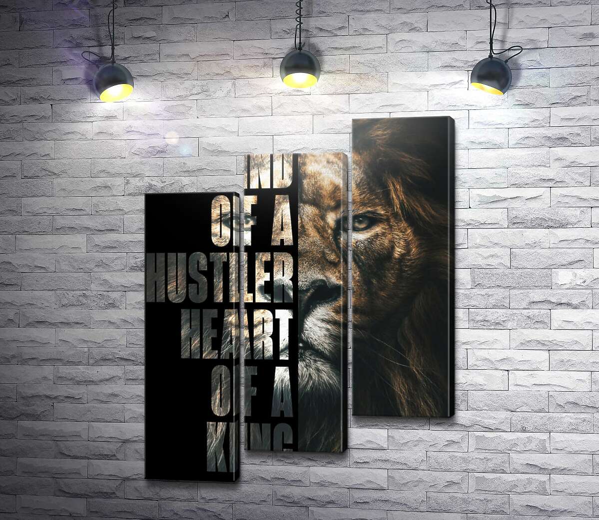 модульна картина Лев і напис "Mind of a hustler, heart of a king" (Модуль №14)