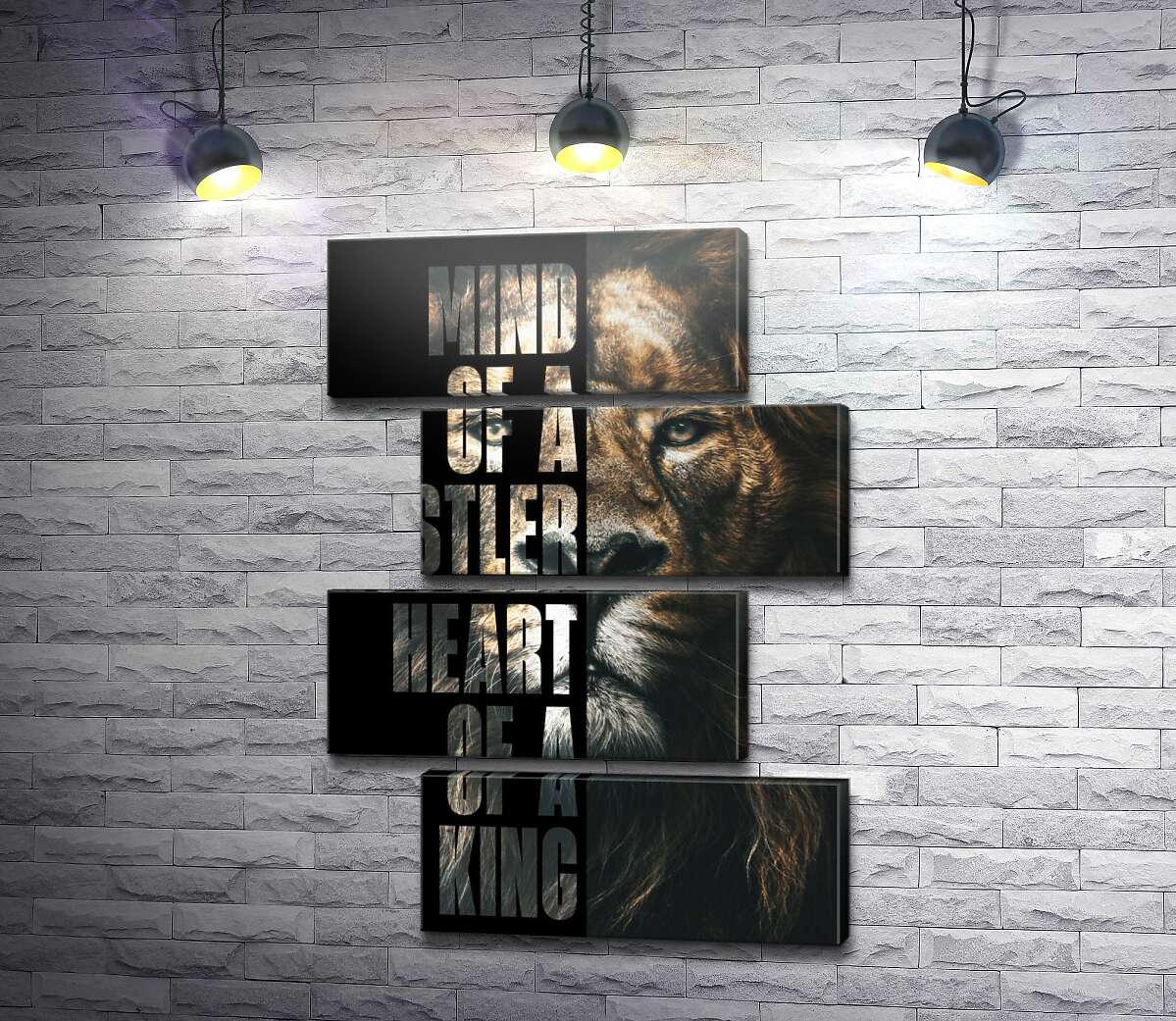 модульна картина Лев і напис "Mind of a hustler, heart of a king" (Модуль №23)