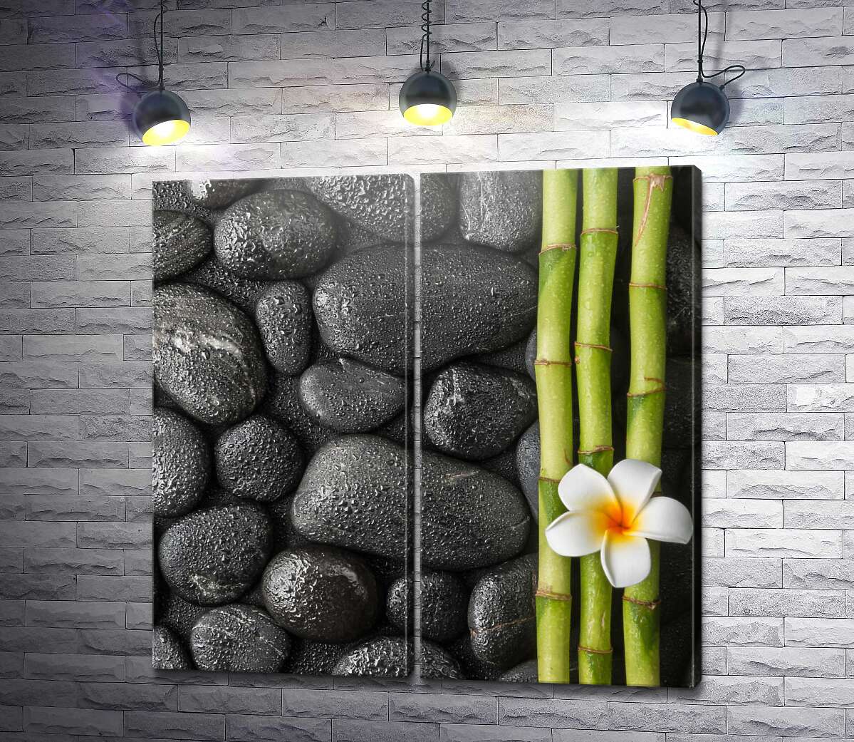модульная картина Спа композиция: плюмерия, бамбук и черные камни