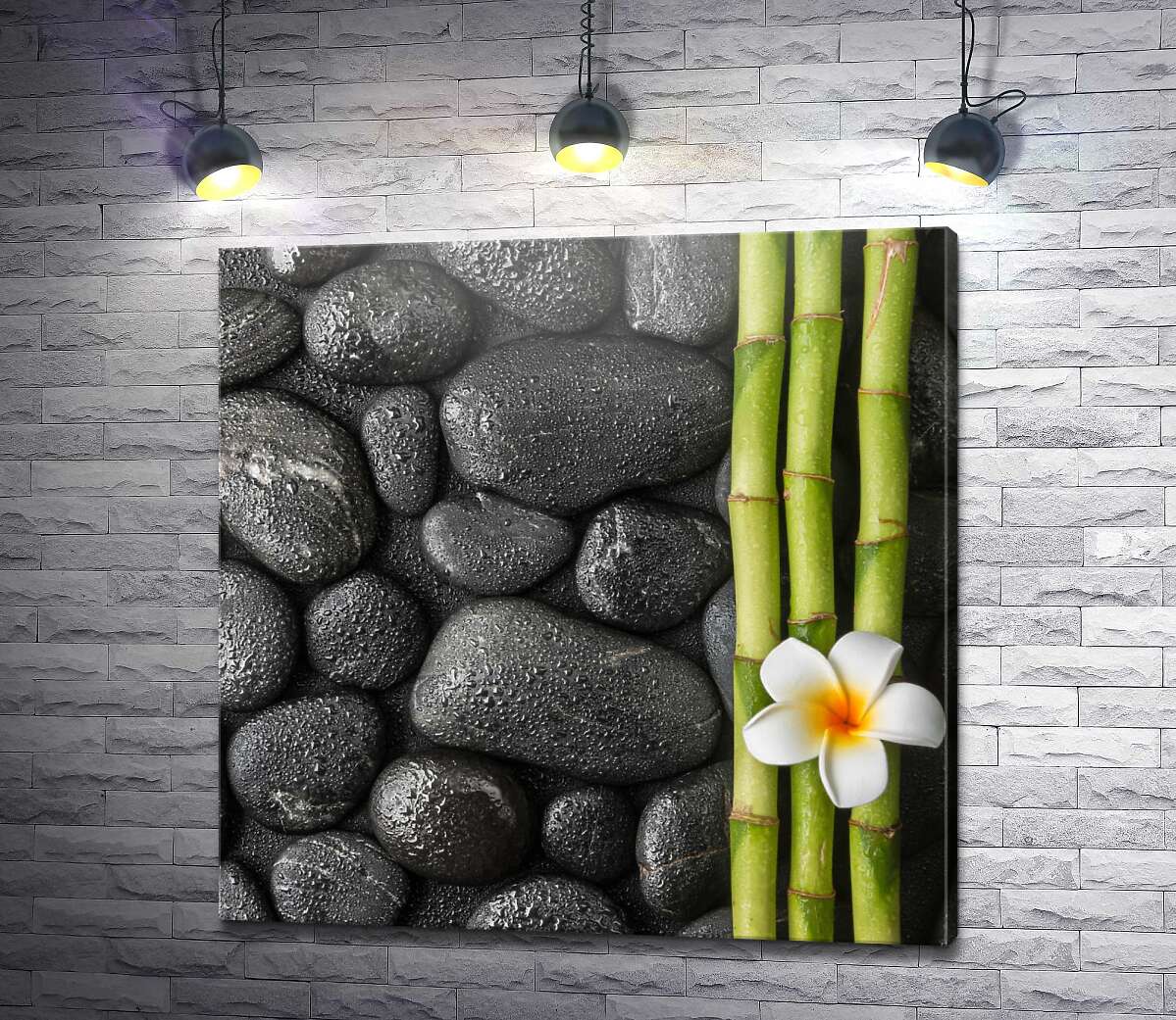 картина Спа композиция: плюмерия, бамбук и черные камни