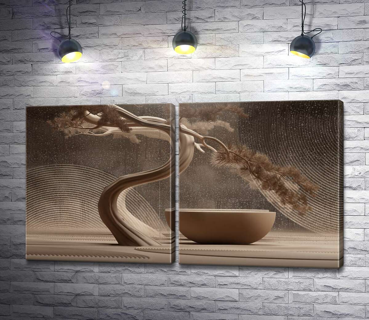 модульная картина Дзен композиция: чаша, песок, бонсай