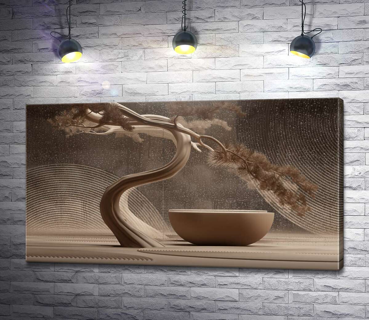 картина Дзен композиция: чаша, песок, бонсай