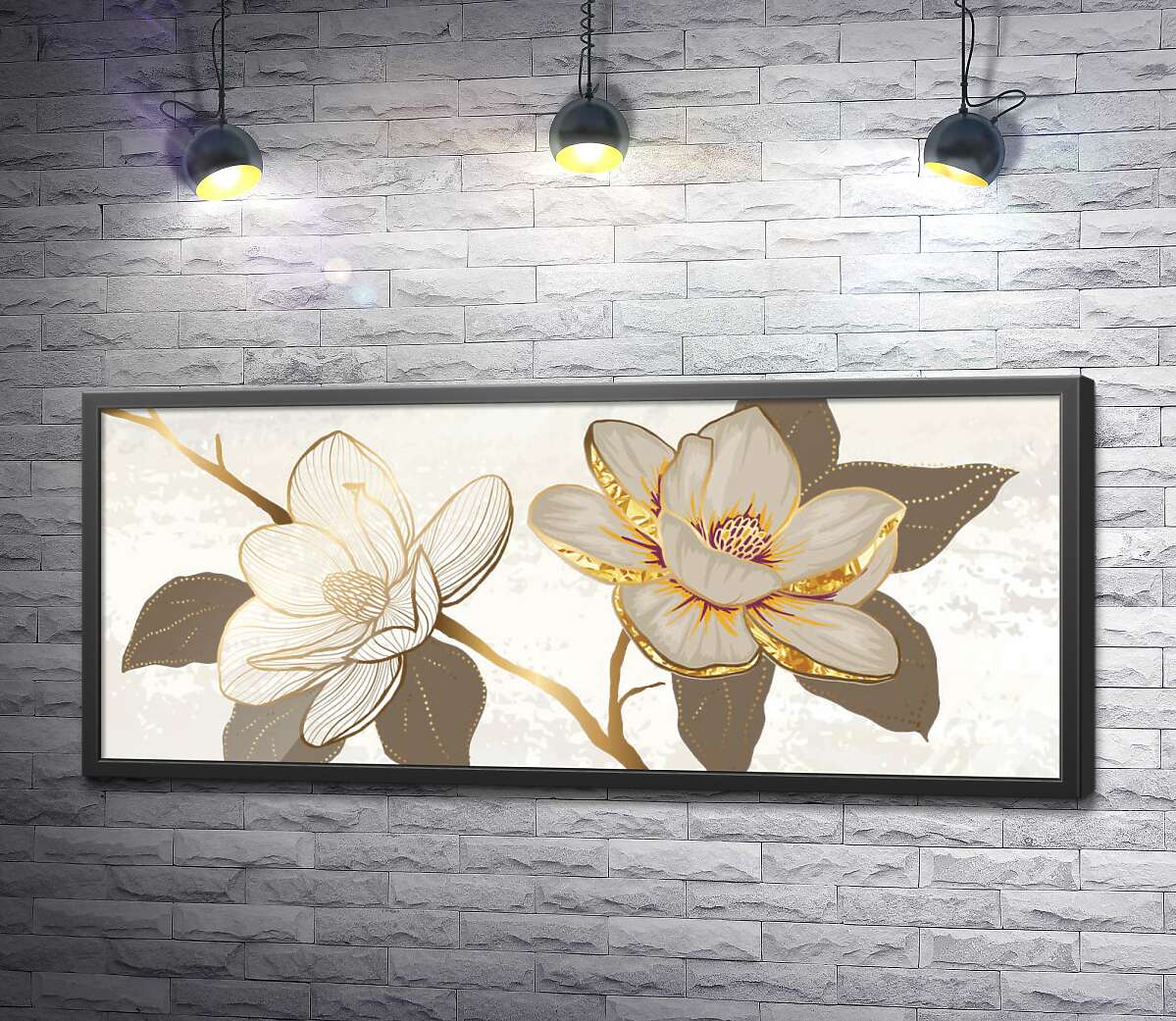 постер Розкриті бутони квітів у бежево-золотистому стилі.