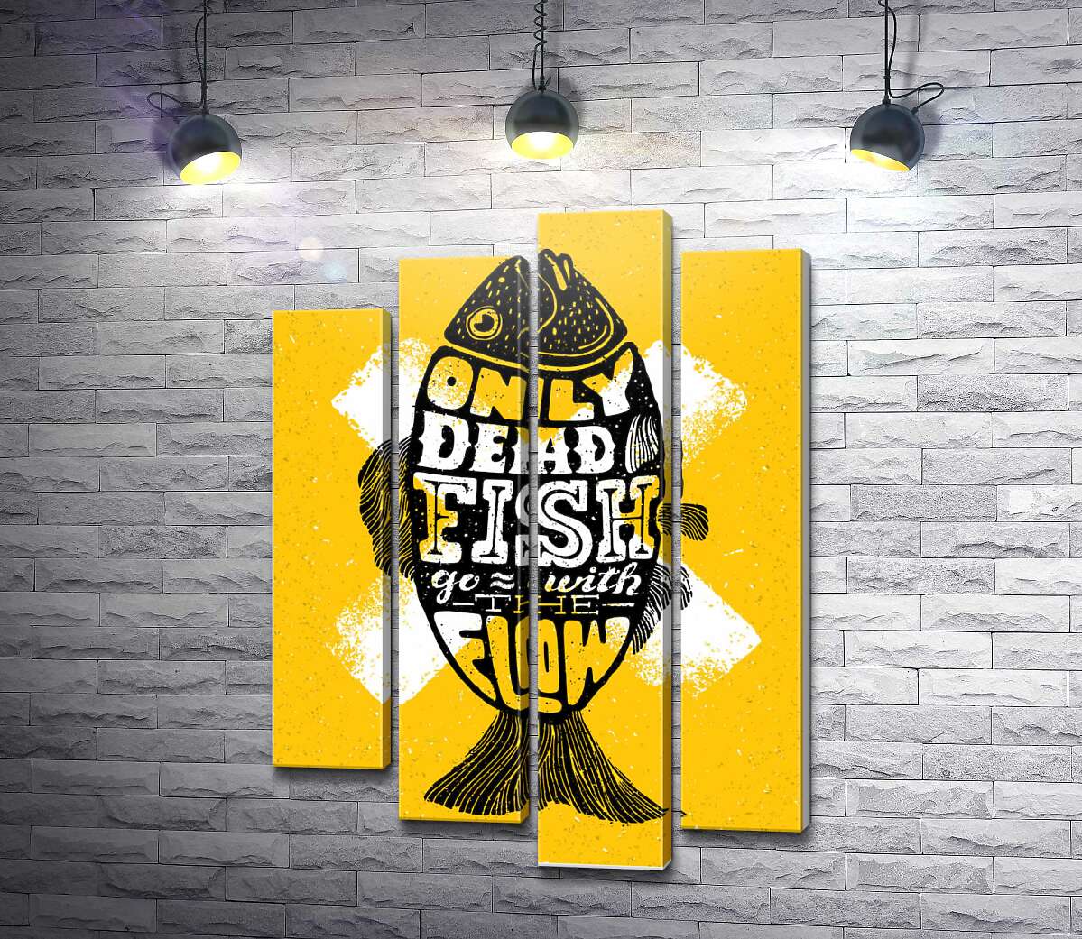 модульная картина Мотивационный плакат: Only dead fish goes with the flow (Модуль №3)