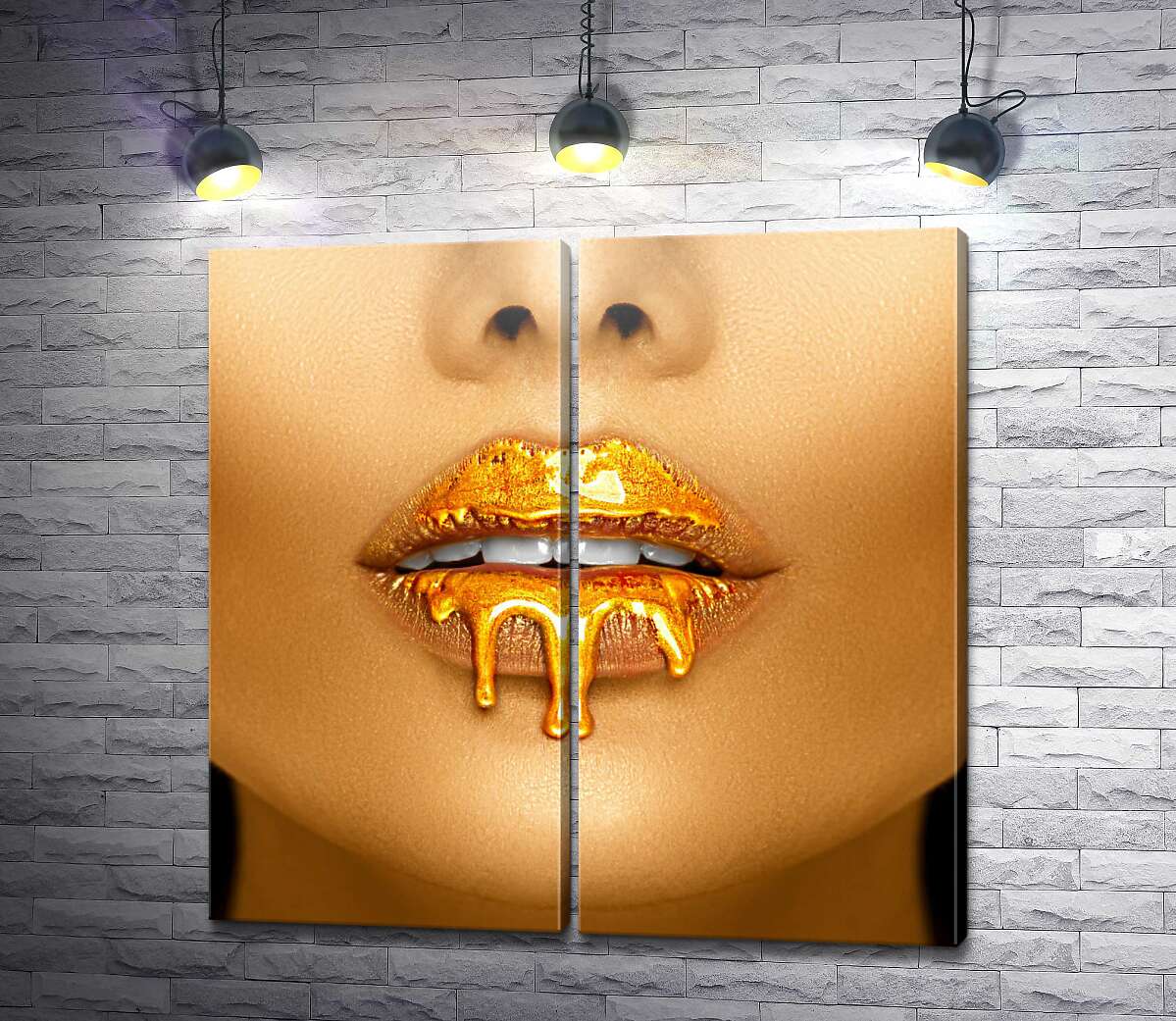модульная картина Жидкое золото на губах сексуальной девушки