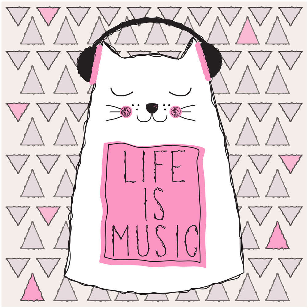 картина-постер Кіт у навушниках: життя - це музика
