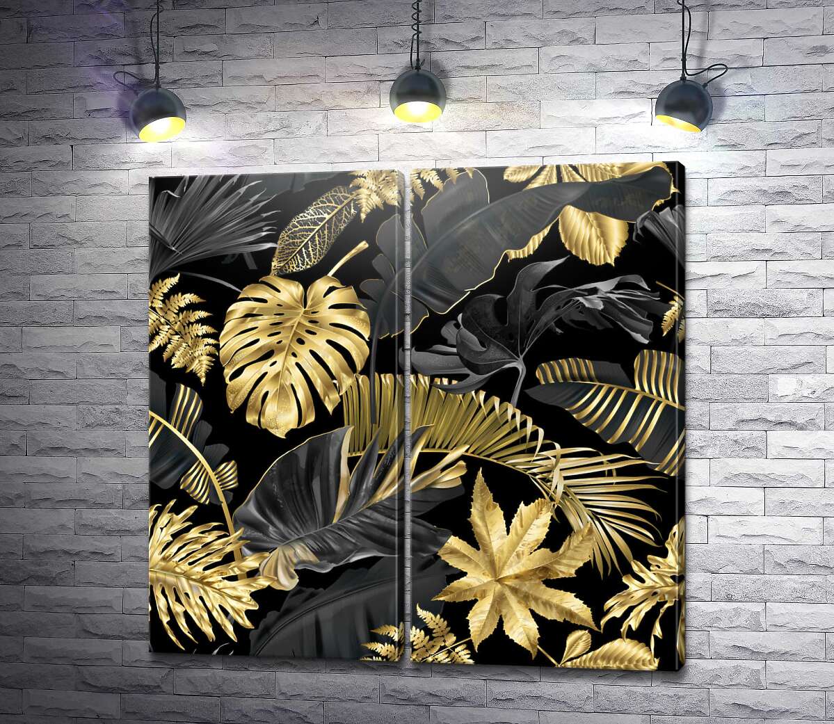 модульна картина Чорно-золоте тропічне листя