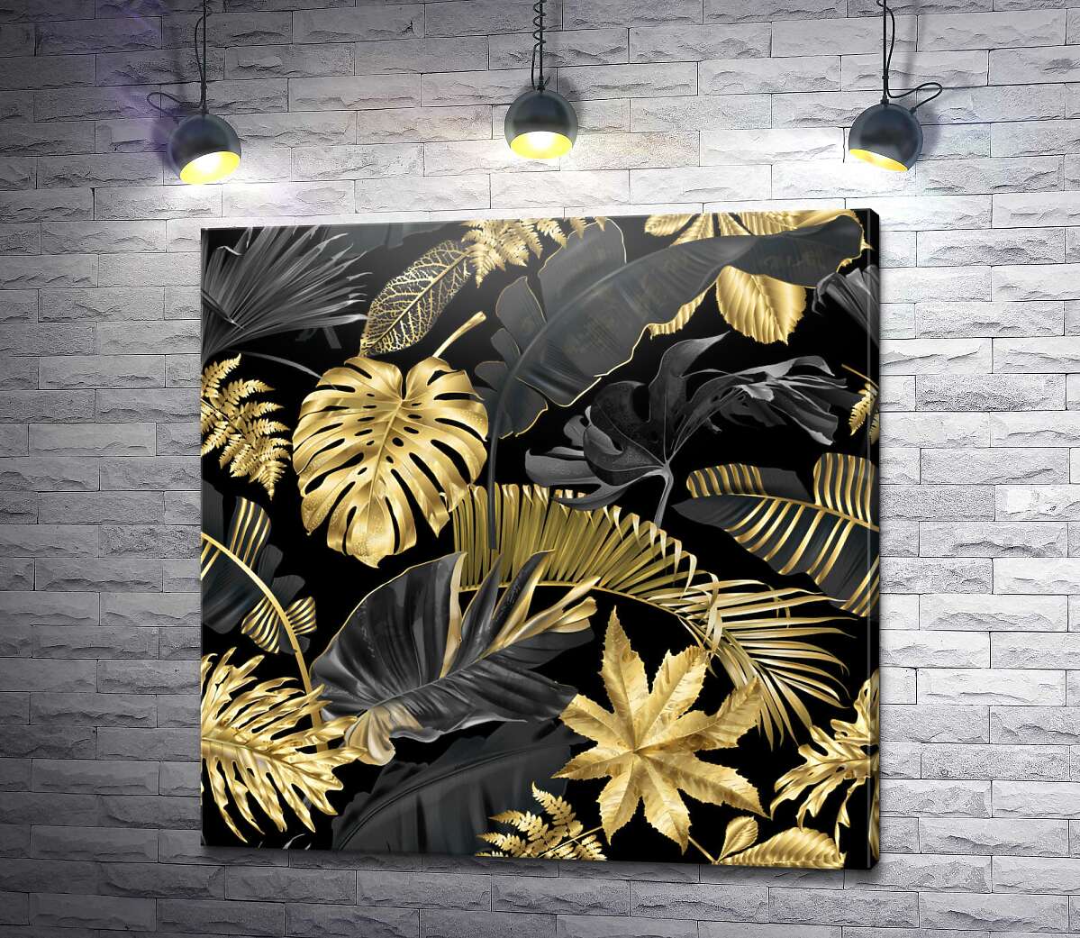 картина Черно-золотые тропические листья