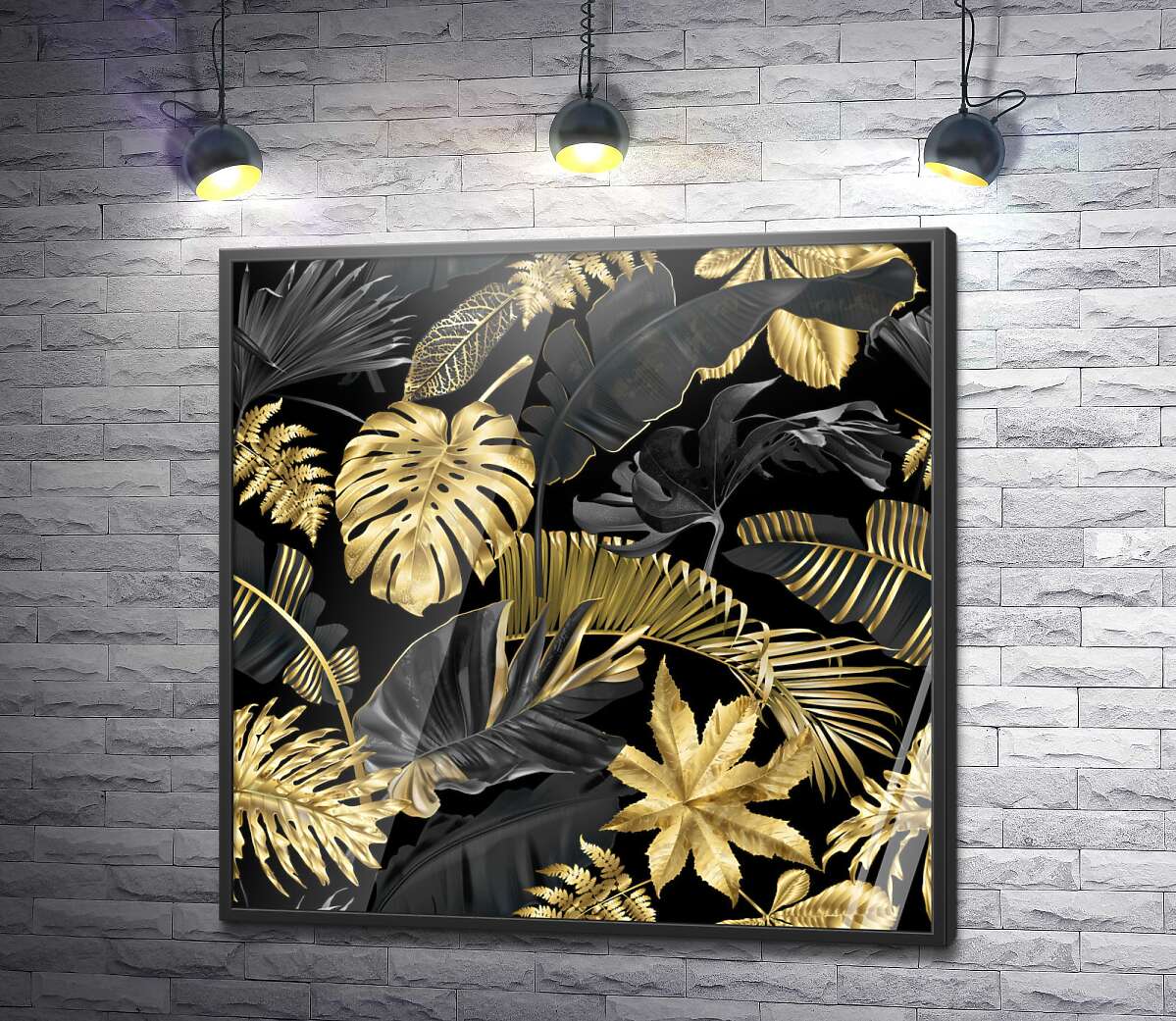 постер Черно-золотые тропические листья