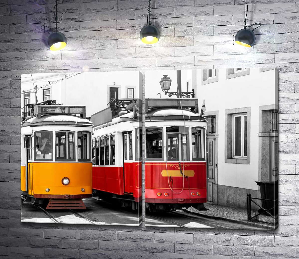 модульна картина Червоний і жовтий ретро трамваї.
