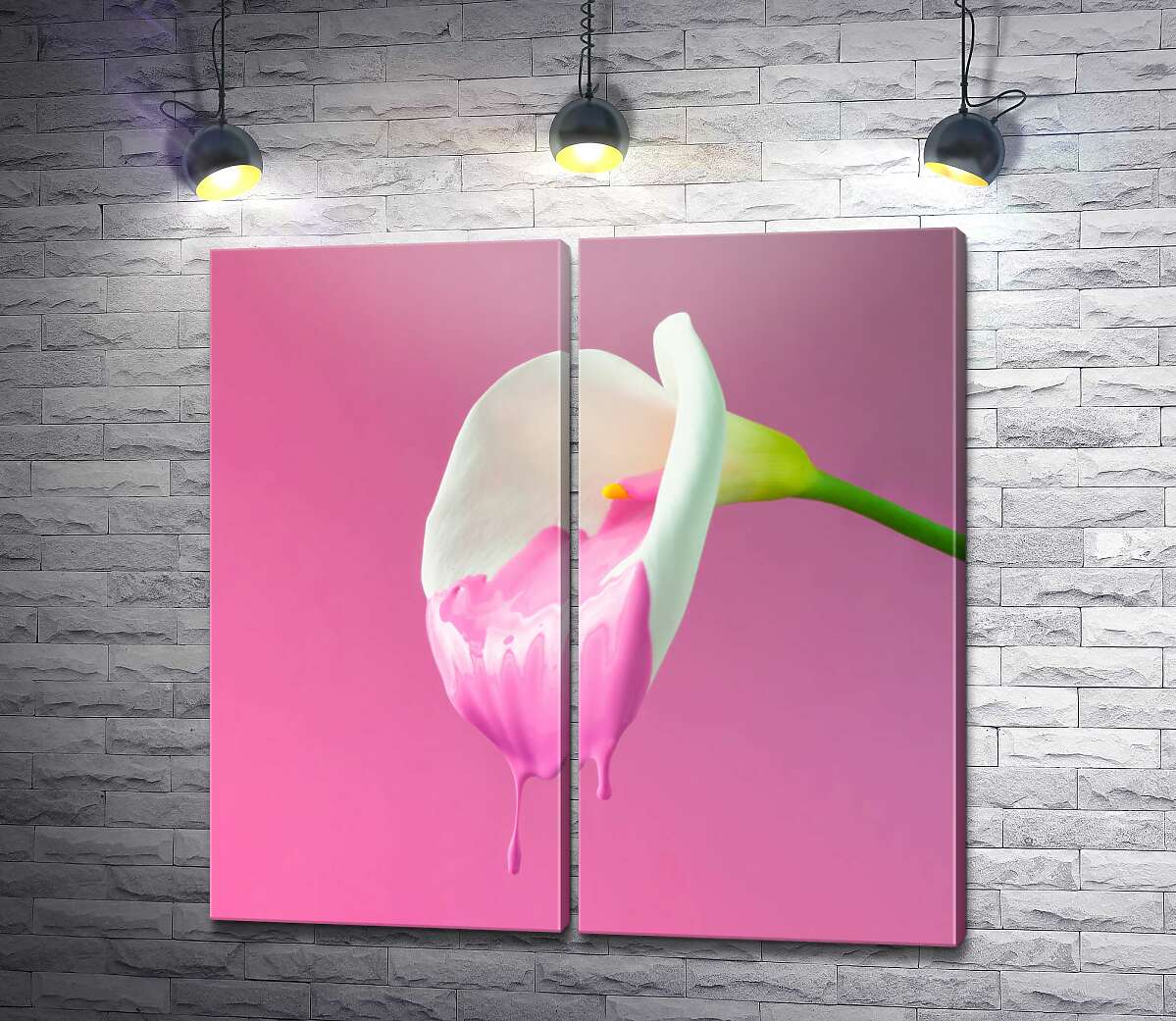 модульная картина Лилия с розовыми потеками краски