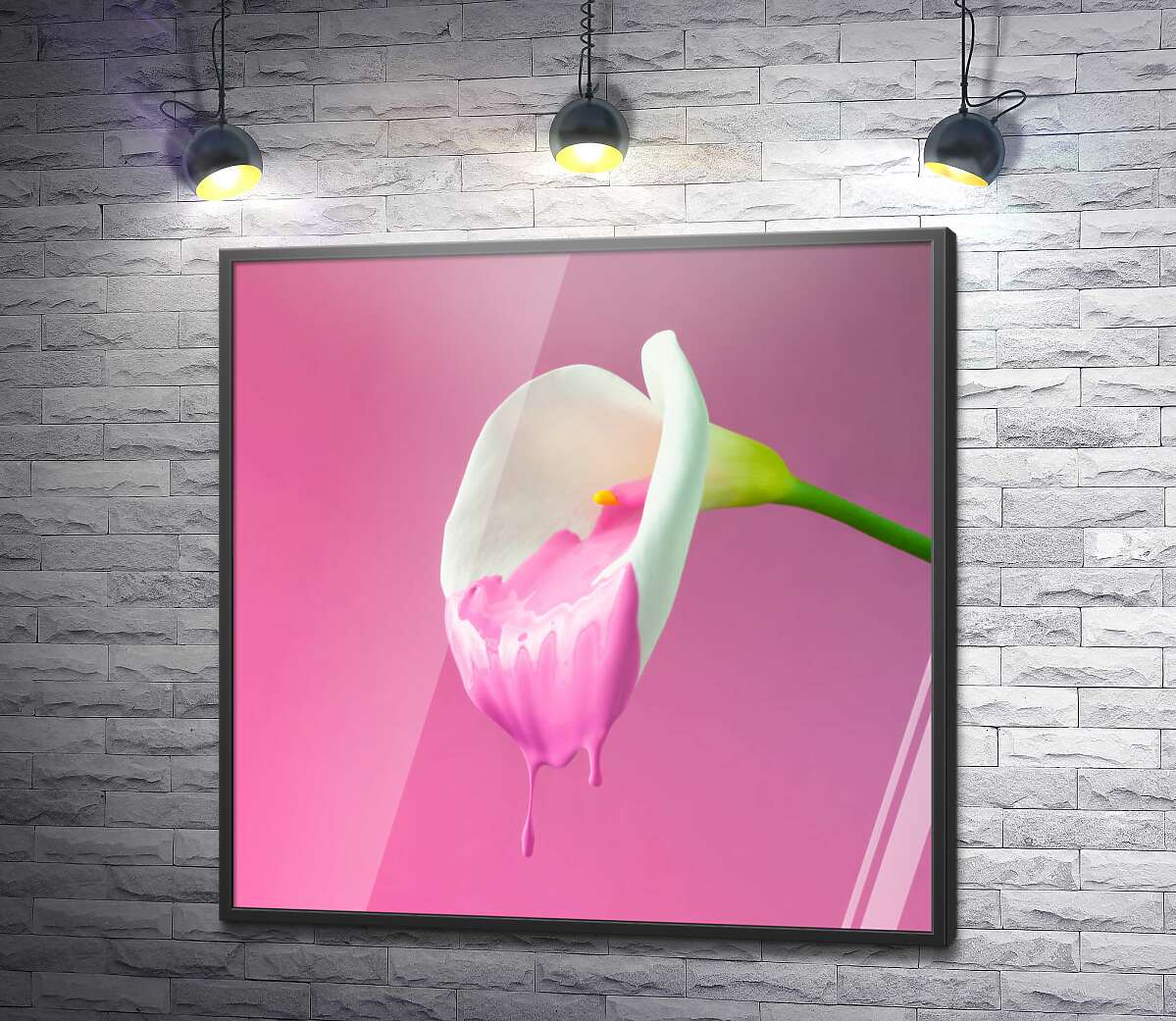 постер Лілія з рожевими потоками фарби