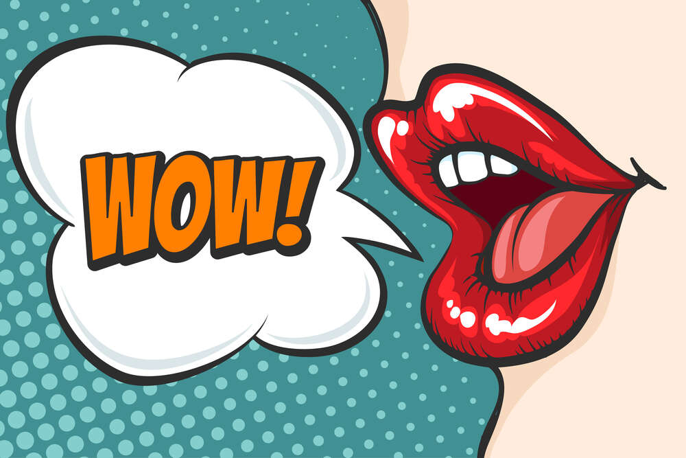 картина-постер Женские губы и выкрик "Wow"