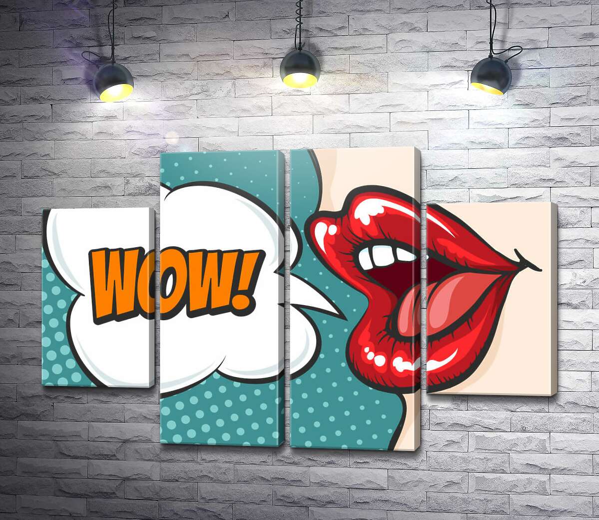 модульна картина Жіночі губи та вигук "Wow" (Модуль №20)