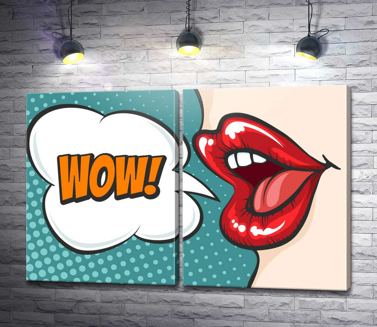 модульная картина Женские губы и выкрик "Wow"