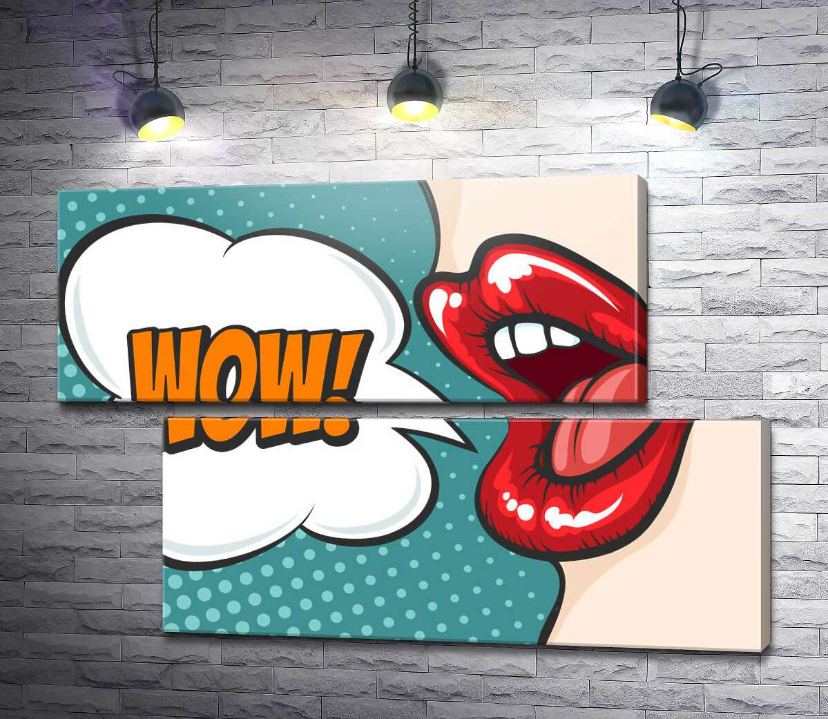 модульная картина Женские губы и выкрик "Wow" (Модуль №8)