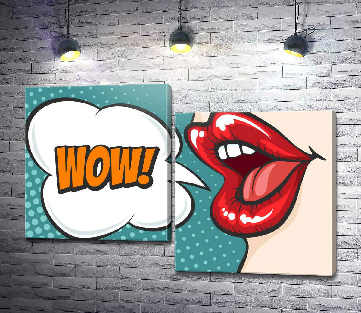 модульна картина Жіночі губи та вигук "Wow" (Модуль №9)
