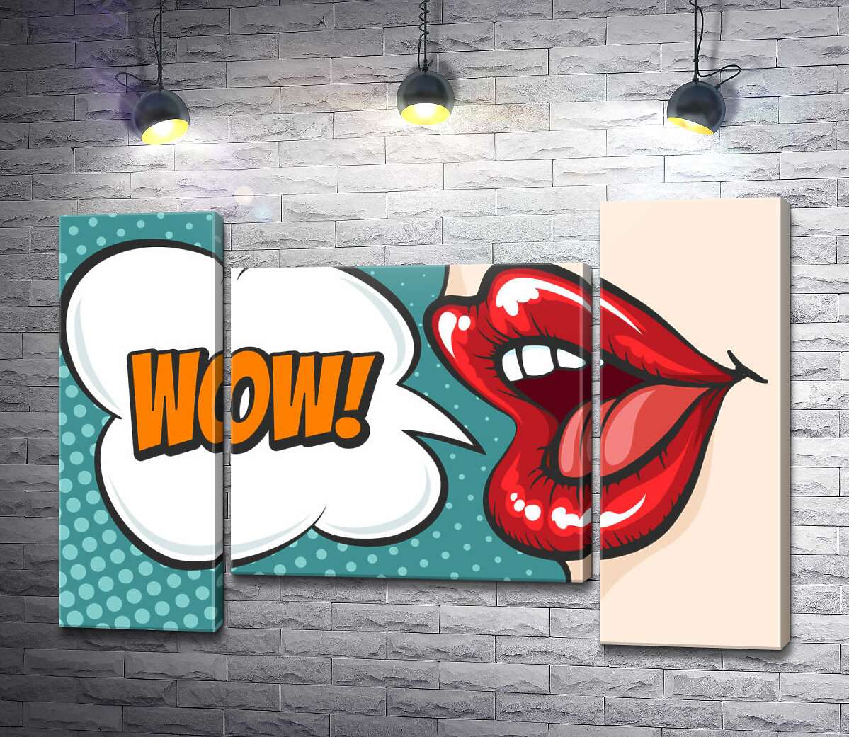 модульная картина Женские губы и выкрик "Wow" (Модуль №11)