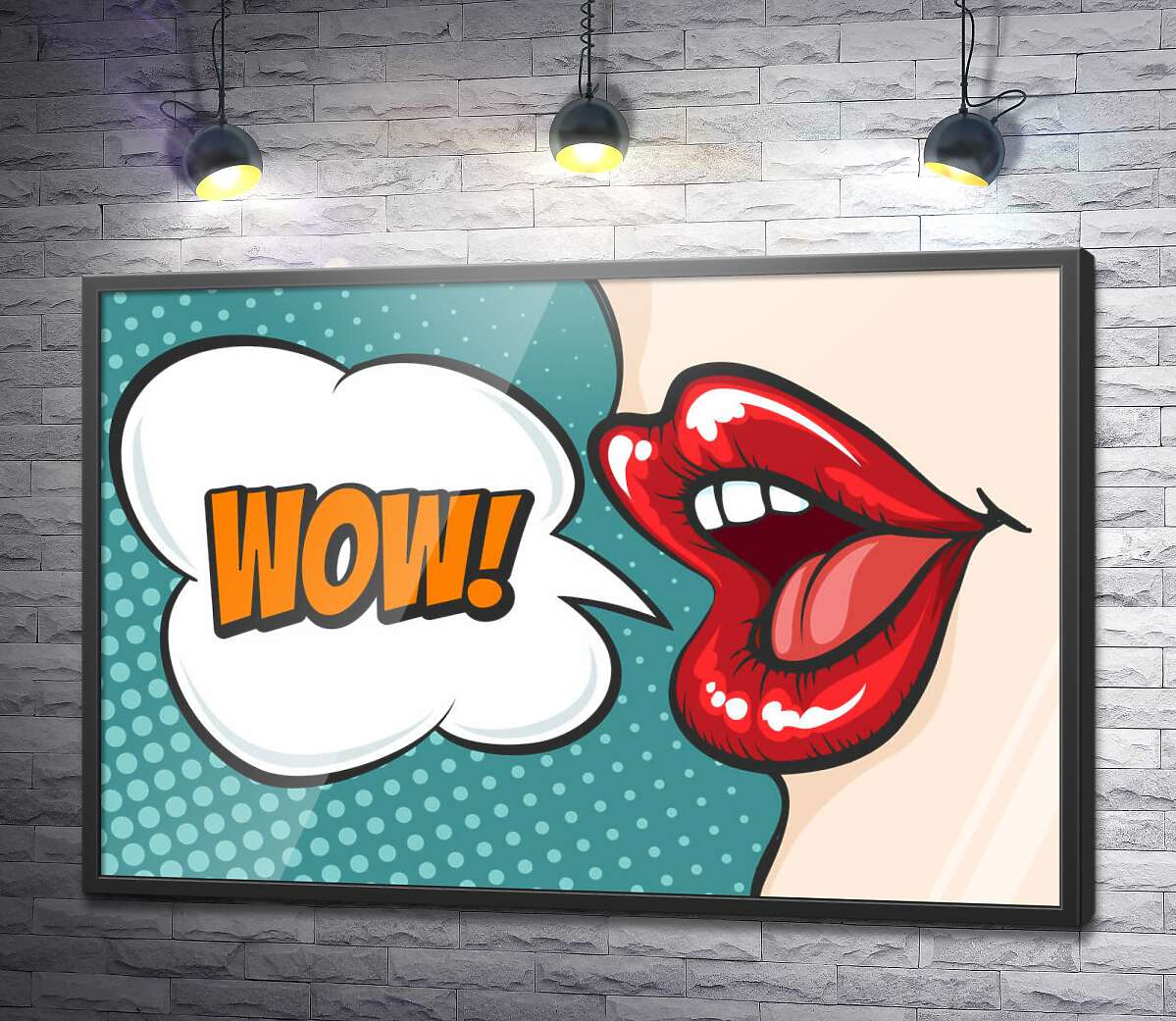 постер Женские губы и выкрик "Wow"