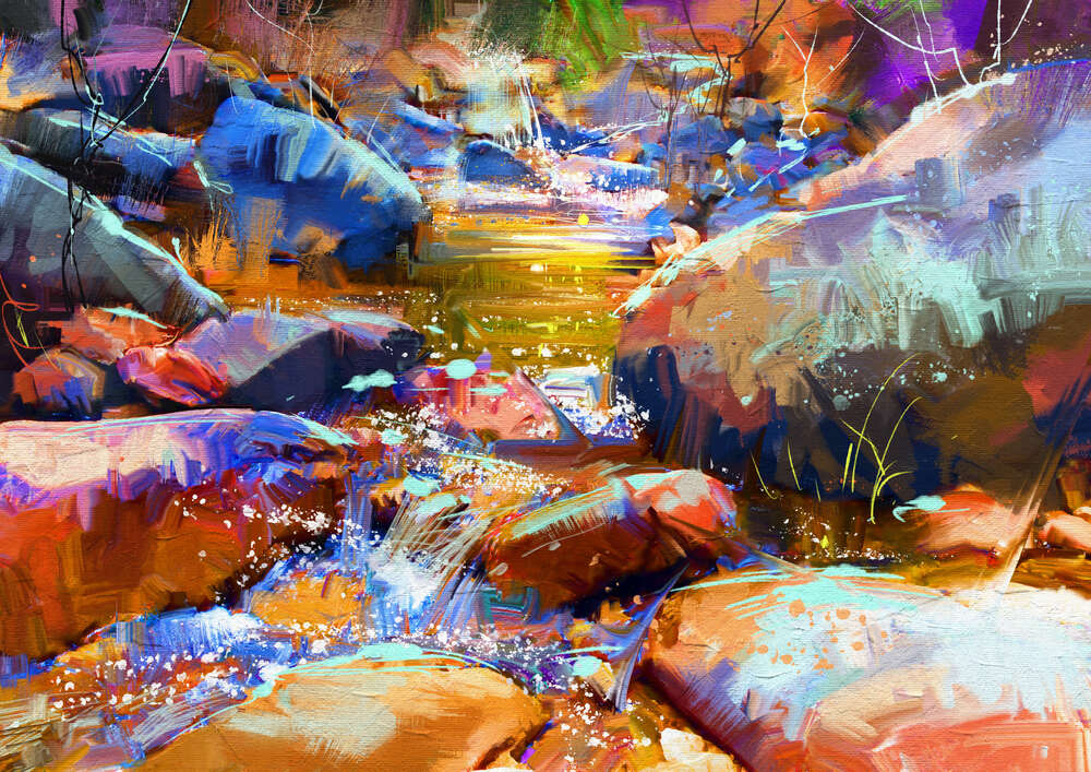 картина-постер Камни и ручей в абстрактном стиле