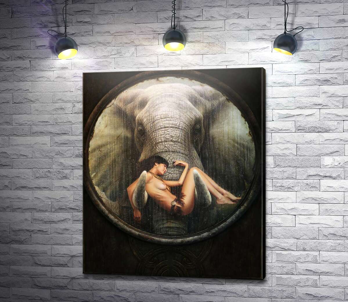 картина Оголена дівчина на бивнях слона