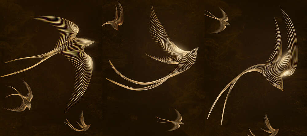 картина-постер Абстрактные золотые птицы