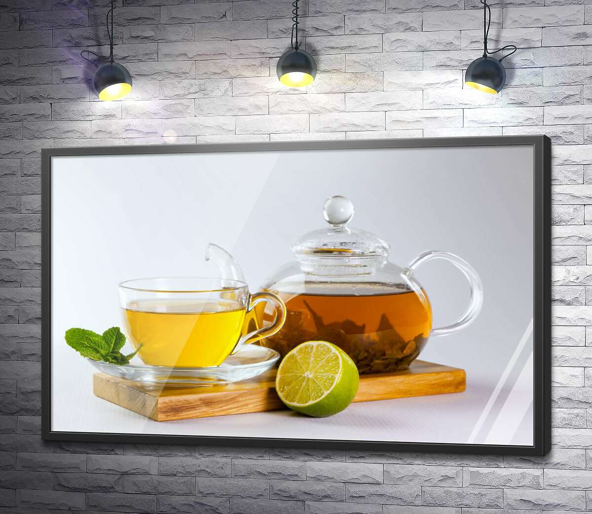 постер Заварник с чаем, чашка, мята, лайм