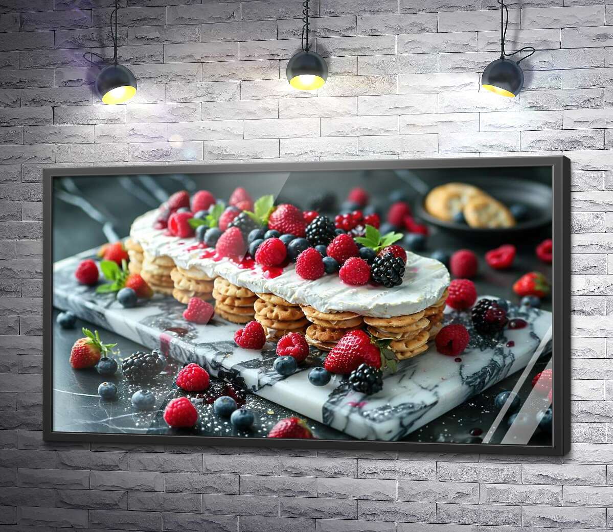 постер Десерт из печенья с фруктами