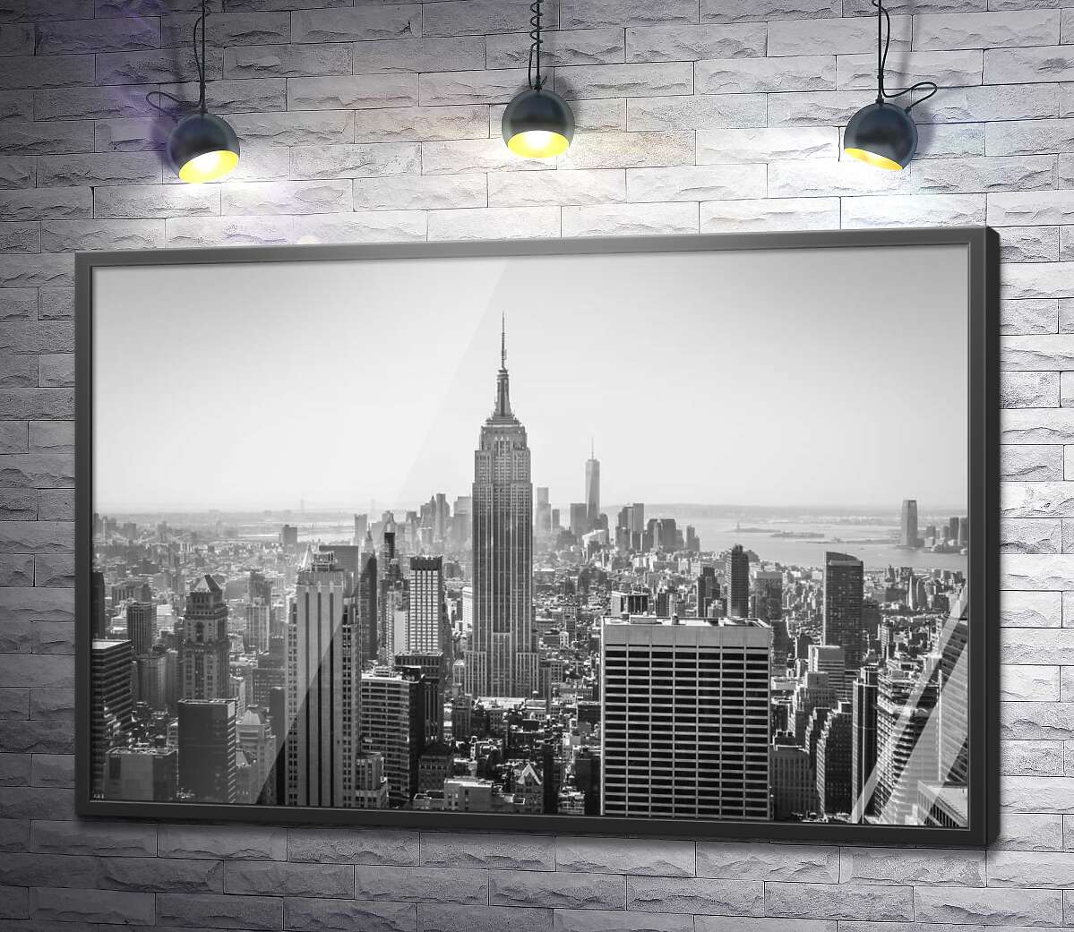 постер Черно-белая панорама на Нью-Йорк
