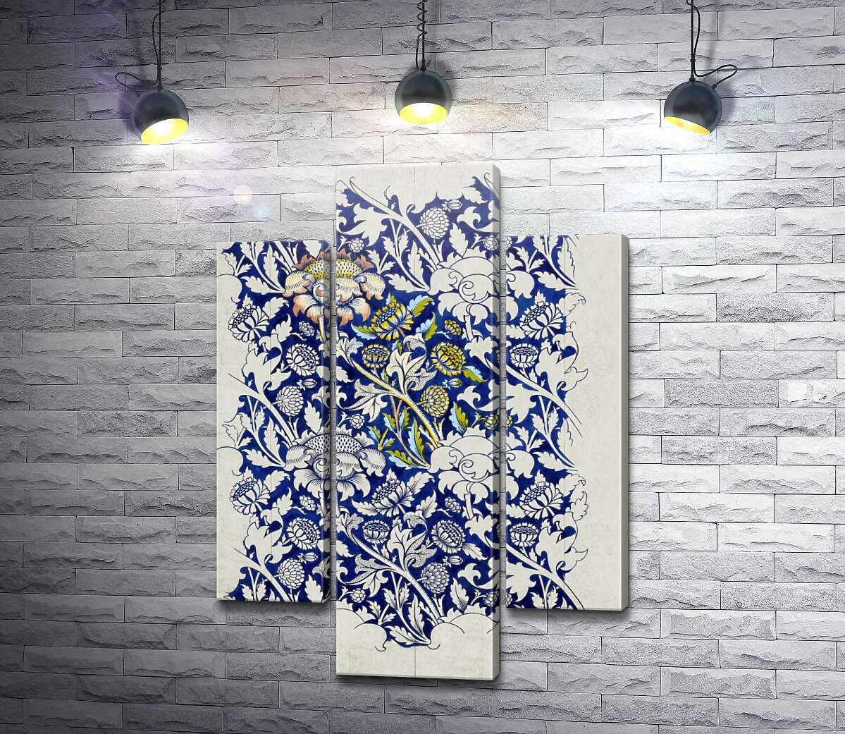 модульная картина Узор винтажных цветов с синим фоном (Модуль №10)
