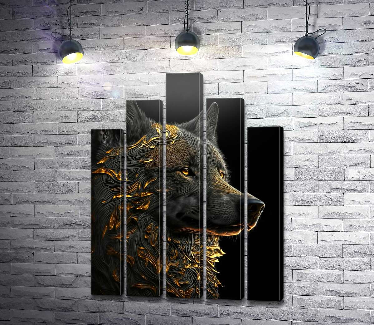 модульная картина Черно-золотая фигура волка (Модуль №29)