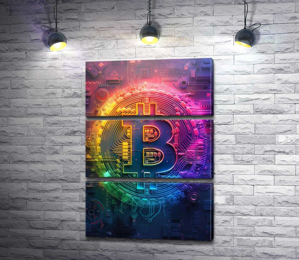 модульная картина Абстрактный знак биткоина в радужном оформлении (Модуль №15)