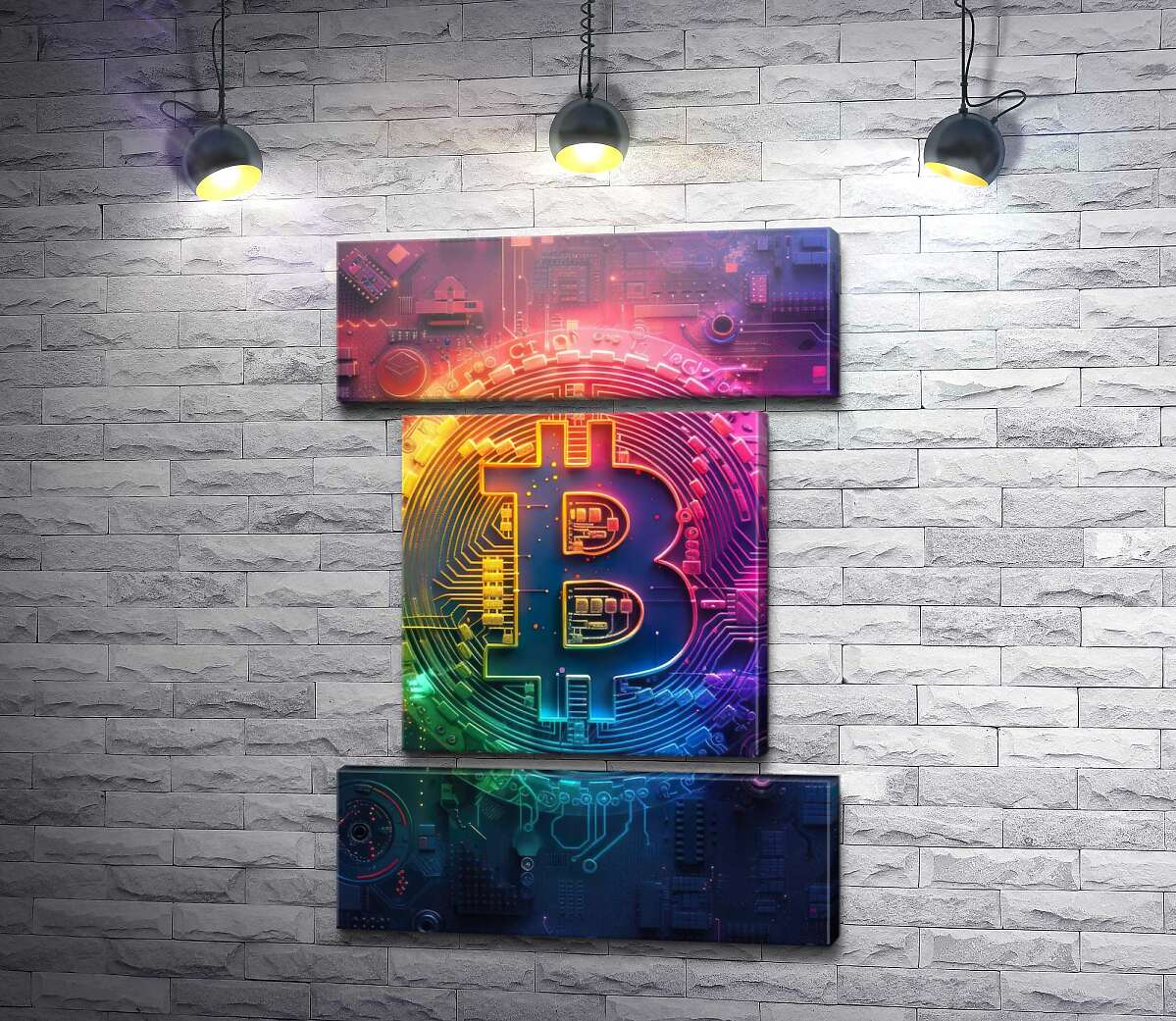 модульная картина Абстрактный знак биткоина в радужном оформлении (Модуль №18)