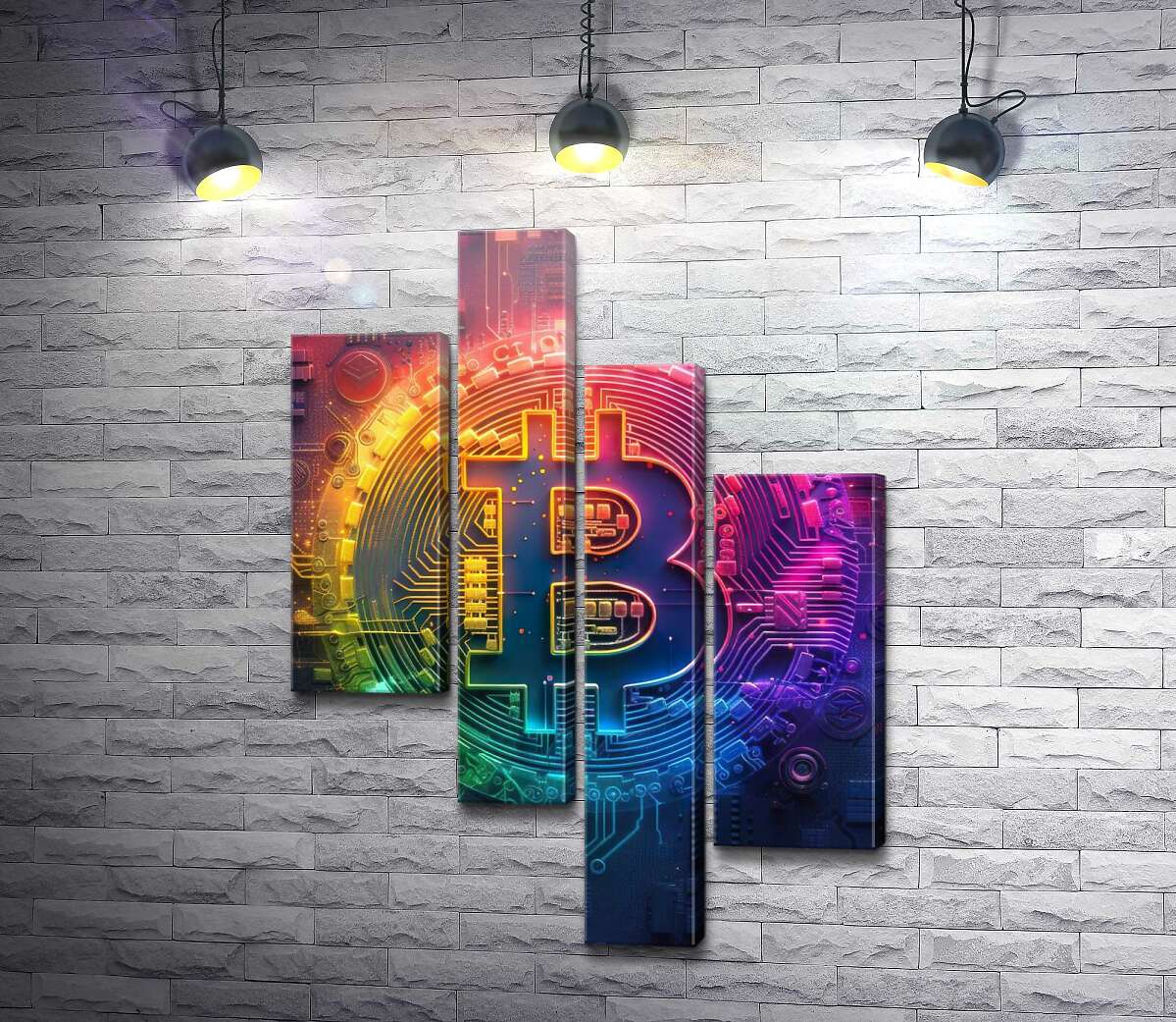 модульная картина Абстрактный знак биткоина в радужном оформлении (Модуль №21)