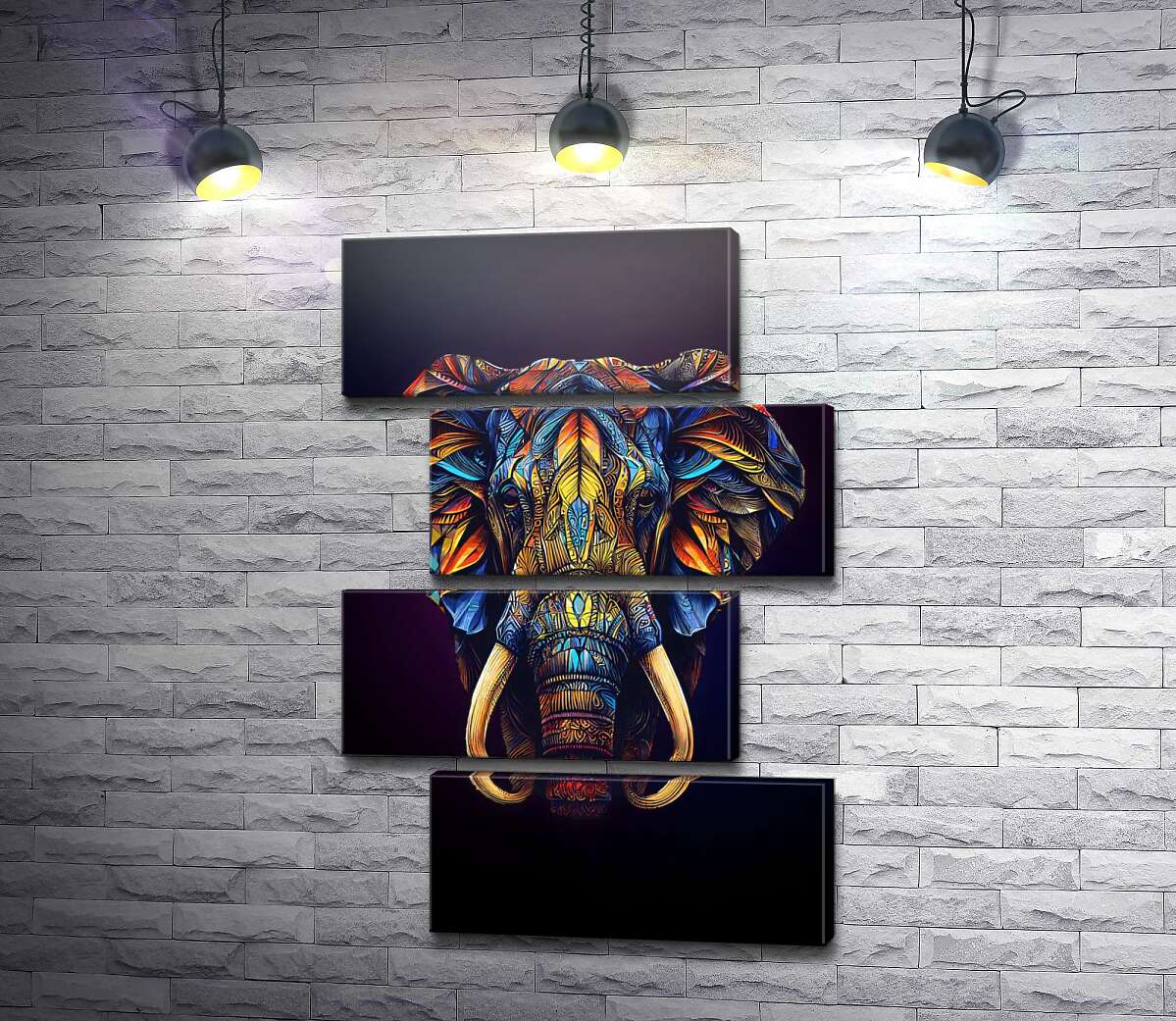 модульна картина Лоскутний різнокольоровий слон (Модуль №23)