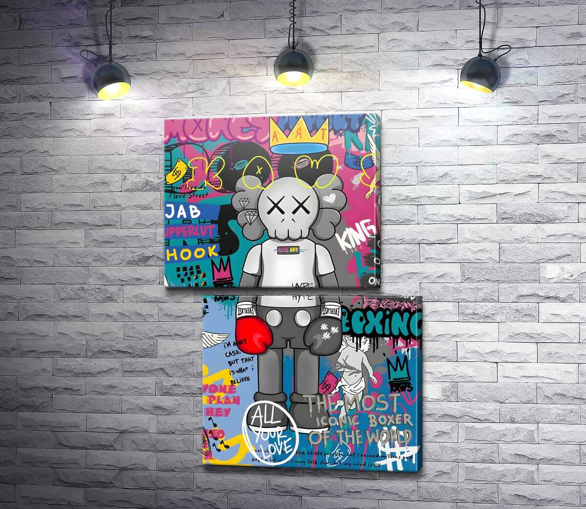 модульная картина Kaws персонаж в перчатках в стиле поп-арт (Модуль №8)