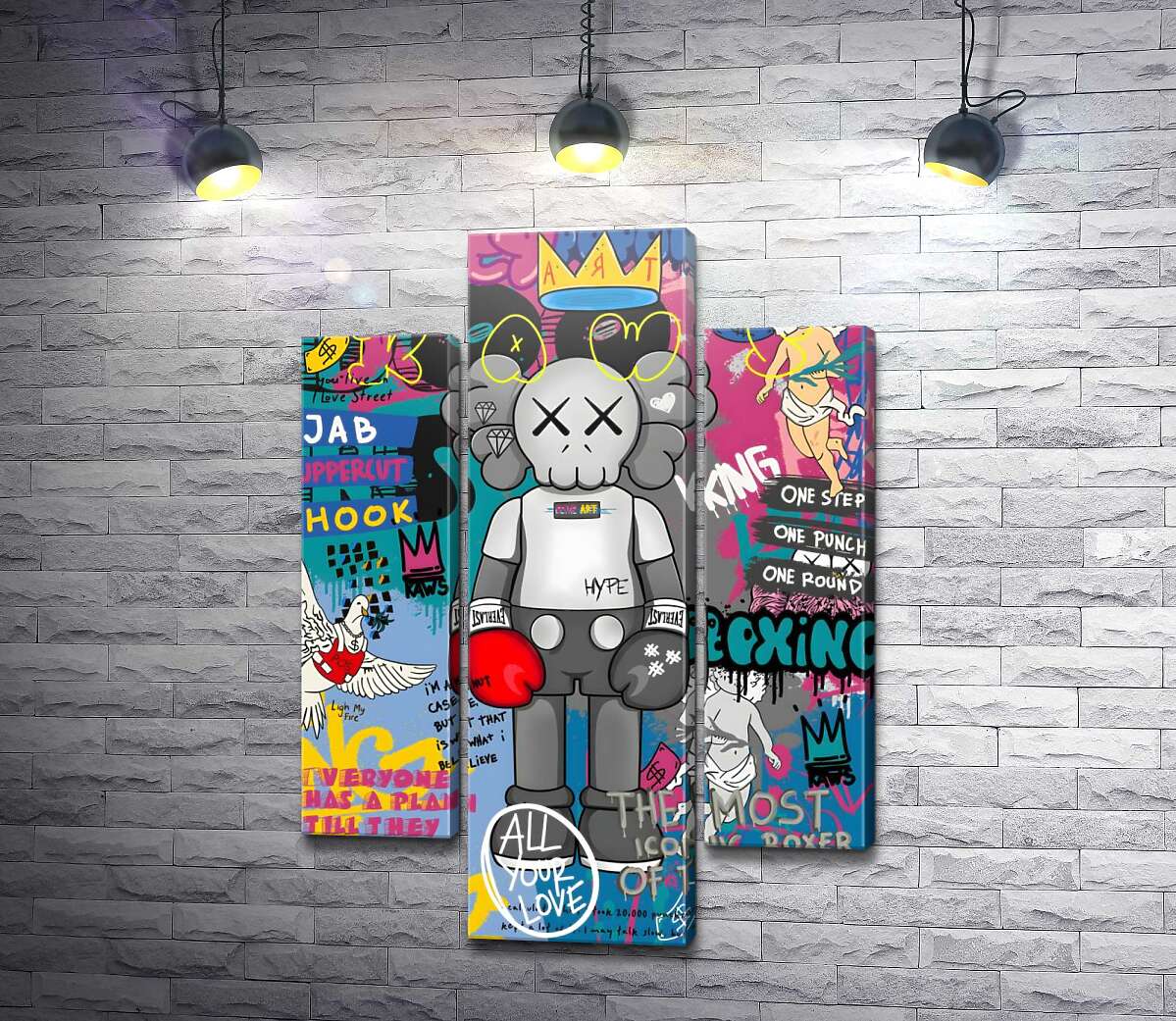 модульная картина Kaws персонаж в перчатках в стиле поп-арт (Модуль №10)