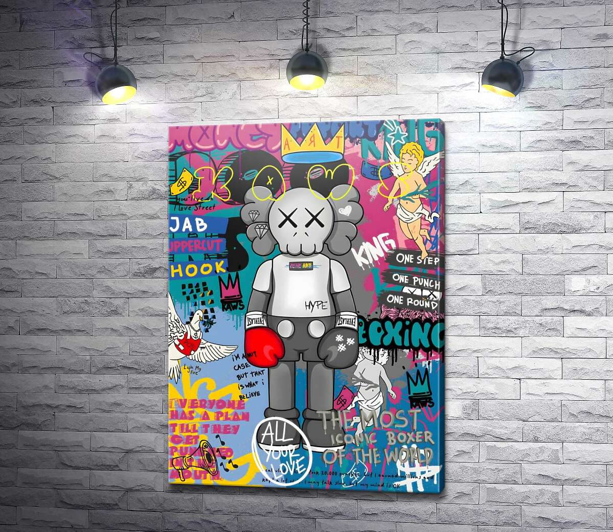 картина Kaws персонаж в перчатках в стиле поп-арт