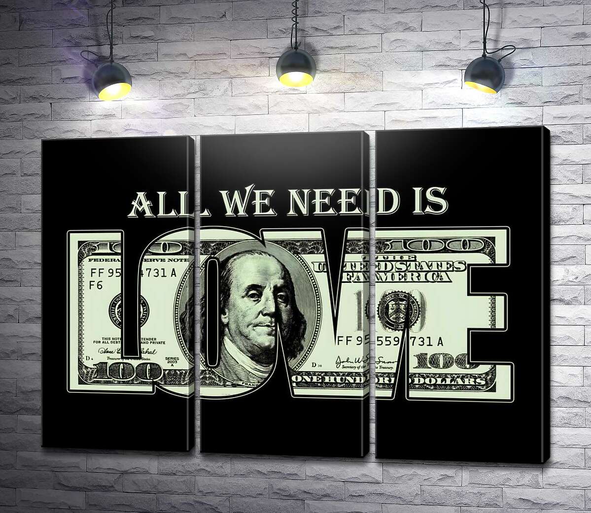 модульная картина 100 долларов: All we need is love (Модуль №2)