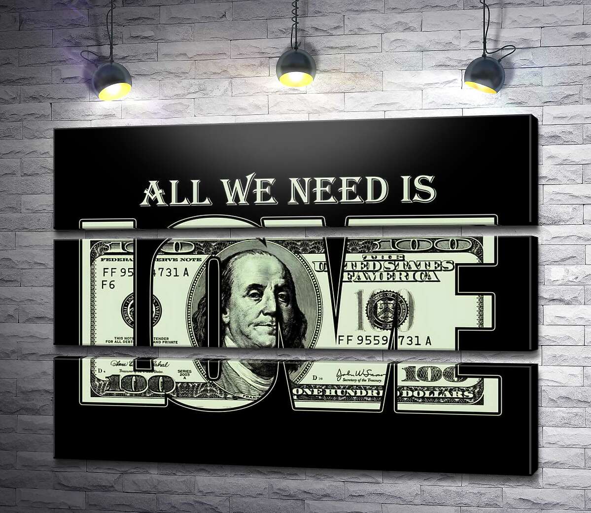 модульная картина 100 долларов: All we need is love (Модуль №15)